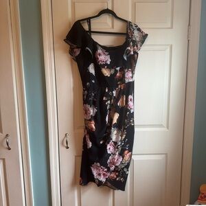 City Chic Black Floral One Shoulder Dress